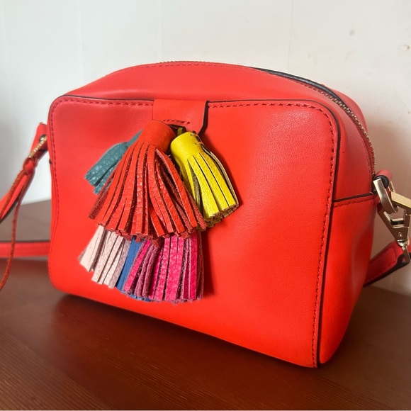 Rebecca Minkoff Mini Sophia Crossbody Leather Purse Orange, Multicolor Tassels - Picture 2 of 11